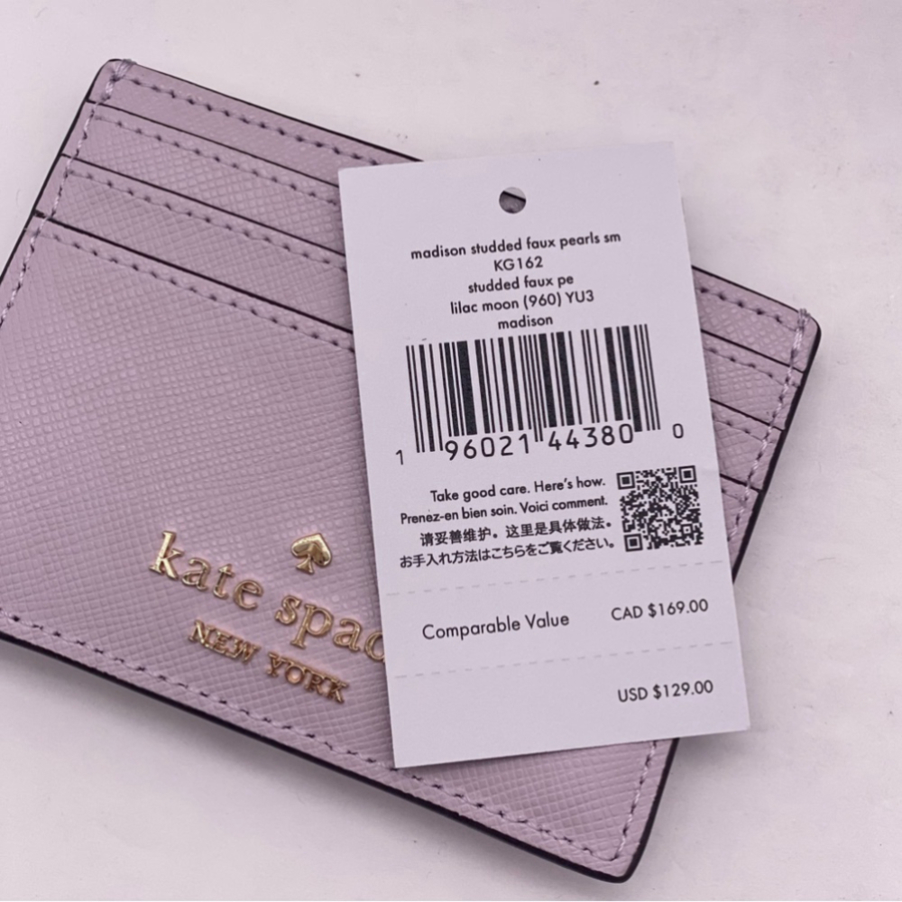 Kate Spade Madison Studded Faux Pearls Small Slim Card Holder, Lilac Moon - Picture 5 of 10
